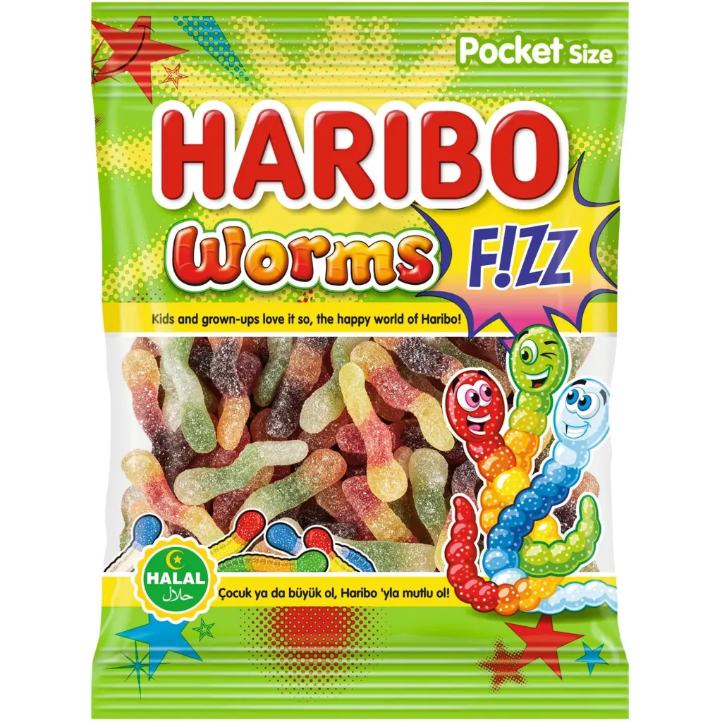 HARIBO HALAL FIZZ WORMS 80 GRAM