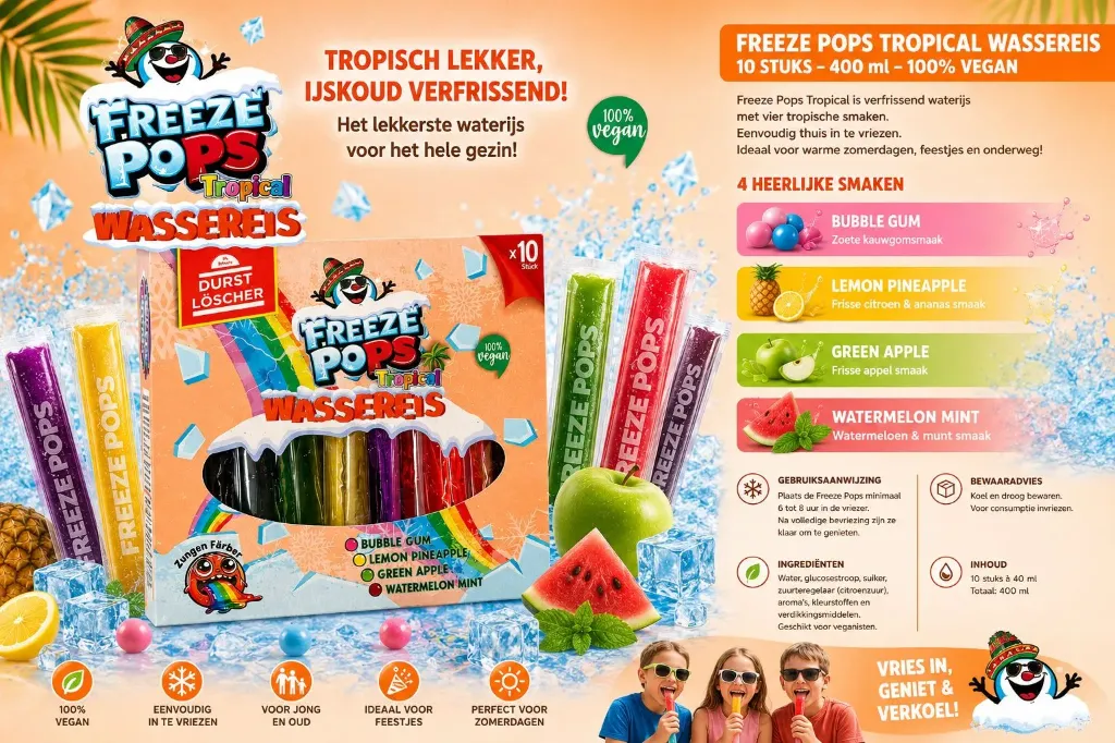 Freeze Pops Tropical Waterijs – 10 x 40ml x Box 24 – 100% Vegan